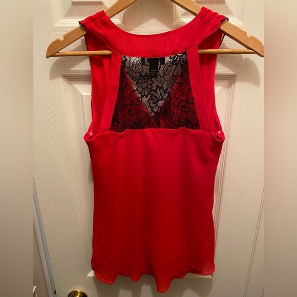 Ruffled Front, Sleeveless, Red with Black Lace A.Byer Women’s Top - Size Medium - Picture 3 of 5